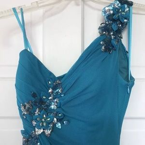 Blue Teal Cache Size 0 Formal Sequin Dress